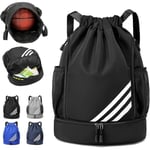 Dragkedjesport Ryggsäck, Stor Gymväska Med Skofack, Vattenavvisande Nylon String Sackpack För Yoga Gym Shopping (grå) Y01 Black