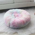 Carolilly Pet Bed for Cats Dogs Round Pet Bed Calming Bed Plush Nest Warm Plush Donut Dog Bed (rainbow, 80)