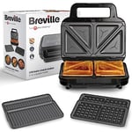 Breville 3-in-1 Ultimate Snack Maker | Deep Fill Toastie Maker, Waffle Maker & Panini Press | Removable Non-Stick Plates | Black & Stainless Steel [VST098] | UK Plug