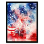 The Stars And Stripes Salute Abstract Watercolour 4th July Independence Day USA Fireworks Art Print Framed Poster Wall Decor
