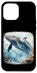 Coque pour iPhone 15 Pro Max Baleine bleu océan aquarelle portrait réaliste art de la mer profonde