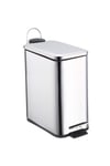Optimal Products 5L Pedal Bin Slim Lid Soft Close Brush Holder Home Office Waste Paper Dustbin (5L STAINLESS STEEL BIN ONLY)