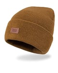 Levi's Unisex Classic Warm Winter Knit Cap Fleece Lined for Men and Women Beanie Hat, Tan Solid, One Size UK