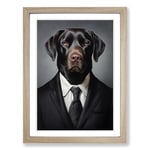 Labrador Retriever in a Suit Painting Framed Wall Art Print, Ready to Hang Picture for Living Room Bedroom Home Office, Oak A2 (48 x 66 cm)