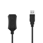 Nedis Aktiv USB-kabel | USB 2.0 | USB-A Han | USB-A Hun | 480 Mbps | 10.0 m | Rund | Nikkel belagt | PVC | Kobber | Label
