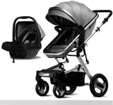 MRWW Anti-Shock Springs Foldable Strollers, Portable Baby Stroller 2 in 1, Travel System Infant Carriage Pushchair, Adjustable High View Pram,Gray