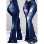 Jeans Dames Denim Flare Jeans Femmes Jeans Déchirés Denim Skinny Jeans Pantalon Femme Large Jambe Trou Jeans S Bleu