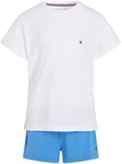 Tommy Hilfiger Girl's Ss Short Pj Set Basics UG0UG00745 Pyjamas, White/Blue Spell, 10-12 Years