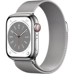 Apple Watch Series 8 GPS + Cellular - 41mm - Silver rostfritt stålfodral - Silver Milanese Loop Armband