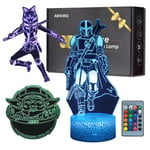 ARERG 3D Illusion Star Wars Night Light,3 Pattern Mandalorian Toys Lamp Colors Changable with Remote Room Decor Night Light Lamp,Christmas Birthday Gifts for Star Wars Fans Boys Girls Men