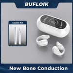 vit med rengöringskit-Fashion 2023 trådlösa Bluetooth-hörlurar med benledning, öronklämma, orei