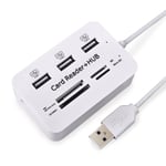 USB 2.0 Minneskortsläsare + USB Hub (High Speed) Vit