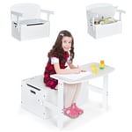 COSTWAY 3 en 1 Table Enfant en Bois avec Chaise, Banc Coffre à Jouets avec Couvercle & Poignée Découpée, Table d'Activités Convertible pour Tout-Petits de 3-7 Ans, Charge10/30kg, 60X57X44CM