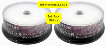 50 Genuine TDK DVD+R Doube-Layer DL 8.5GB Inkjet Printable Full Face White Top-