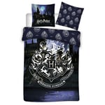 Aymax - Parure de lit réversible Bleue - Harry Potter Blason Château de Poudlard - 140 cm x 200 cm