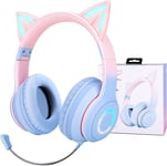 JYPS Kids Wireless Headphones for Girls, LED Light up Cat Ear Childrens Bluetoot