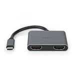 Nedis USB Multi-Port Adapter | USB 3.2 Gen 1 | USB-C™ Han | 2x HDMI™ | 0.10 m | Runde | Nikkelplateret | PVC | Sort | Konvolut