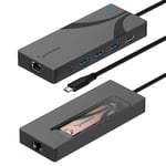 SABRENT Concentrateur USB-C, Station d'accueil 6 Ports avec Emplacement SSD M.2, 90W PD3.0, 1 Port USB 2.0 et 2 Ports USB 3.2 de Type-A, HDMI 2.0 4K 60Hz, Port RJ45 1GbE (HB-6PNV)
