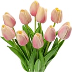 10 stjälkar konstgjorda tulpaner realistiska falska blommor (rosa), Real Touch falska blommor dekorativa latex konstgjorda tulpaner för heminredning orange blomma A