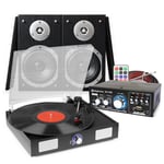 Black LP Vinyl Record Player, Home Hi-Fi Stereo Speakers and Amplifier USB/FM/SD