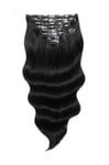 Foxy Locks Jet Black - Elegant 20" Seamless Clip In Human Hair Extensions 160g