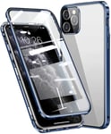 Case for Apple iPhone 12 Pro Max Magnetic Cover with Camera Lens Protector 360° Metal Bumper Transparent Front and Back Tempered Glass One-piece Design Flip Cover for iPhone12 Pro Max(6.7"),Blue