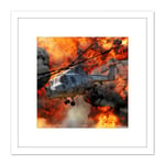 Jenkins Military UK Lynx Mk8 Helicopter Fire Smoke Photo 8X8 Inch Square Wooden Framed Wall Art Print Picture with Mount