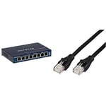 Netgear GS108GE Switch Métal 8 Ports Gigabit Non Manageables ProSAFE, Garantie à Vie & Amazon Basics Câble réseau Ethernet RJ45 catégorie 6-1,5 m