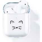 Katt AirPods-fodral, kompatibelt med AirPods 2 & 1-fodral transparent silikon skyddande fodral AirPods-fodral (främre LED synlig) stöttåligt fodral