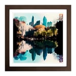 Central Park Glitch Art Framed Wall Art Print, Ready to Hang Picture for Living Room Bedroom Home Office, Walnut 18 x 18 Inch (45 x 45 cm)
