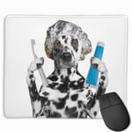 Dalmatian Holding Toothpaste Toothb Mouse Pad with Stitched Edge, Computer Mouse Pad with Non-Slip Rubber Base for Computers, Laptop, PC, Gmaing, Work, Mouse Pad