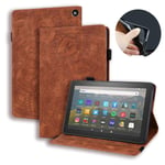 LMFULM® Case for Amazon Fire HD 8 / HD 8 Plus (2020, 10th Gen) PU Leather Case Sleep/Wake Function Mandala Embossing Protective Shell Stand Case Flip Cover Brown