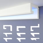 Heximo - Profilé de joint d'ombre led Moulures, éclairage indirect xps Polystyrene Plafond sec: HLED-2 - 56x70 mm, 20.4 mètres / 12 barrettes