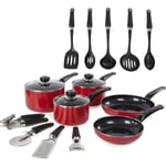 Morphy Richards Equip 14 Piece Cookware Set (3 Pots+ 2 Saucepans+ 9 Utensils)Red
