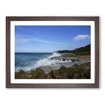 Seascape Dominican Republic Modern Framed Wall Art Print, Ready to Hang Picture for Living Room Bedroom Home Office Décor, Walnut A4 (34 x 25 cm)