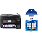 Epson EcoTank ET-3850 Print/Scan/Copy Wi-Fi Ink Tank Printer, With Up To 3 Years Worth Of Ink Included & Epson EcoTank 104 Genuine Multipack Ink Bottles