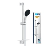 GROHE Vitalio Start 110 - Shower Set (Round 11 cm Hand Shower 2 Sprays: Rain & Jet, Anti-Limescale System, Shower Hose 1.75 m, Rail 60 cm with Tray), Easy to Fit with GROHE QuickGlue, Chrome, 26952001