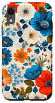 Coque pour iPhone XR Motif floral d'été bleu corail turquoise orange sur blanc