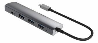 Winstar 4-port USB Hubb, Typ C, Typ A, aluminium