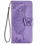 TANYO Flip Folio Case for OPPO A54 5G / A74 5G, PU/TPU Leather Wallet Cover with Cash & Card Slots, Premium 3D Butterfly Phone Shell - Light Purple