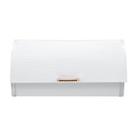 Tower Bread Bin, Linear Collection, Roll Top Lid, Stainless Steel, White and Rose Gold, 19 x 38 x 27 cm