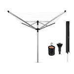 Brabantia 60m Lift-O-Matic Advance Rotary Washing Line (Grey) Multiple Height Adjustments, Folding Outdoor Rotating Clothes Dryer + 50 mm Ground Spike & Accessories