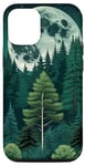 Coque pour iPhone 15 Pro Forêt Nature Montagne Lune Vert Arbre Pin Aventure Randonnée