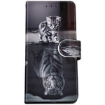 Felfy Compatible with LG Q70 Phone Case PU Leather Protective Cover Tiger Cat Fashion Pattern Flip Wallet Case with Magnetic Stand Card Slots Shockproof Leather Cover for LG Q70