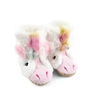 Hatley Boy's Girl's Animal Hi-Top Slippers, White (Unicorn 100), Large UK Child