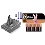 Battery for Dyson V6, Morpilot Replacement Dyson V6 Battery 4600mAh & Duracell Plus C Batteries (4 Pack) - Alkaline 1.5V - 100% Life Guaranteed