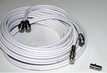 BUYME PRODUCTS® TWIN SATELLITE CABLE WHITE EXTENSION KIT FOR SKY HD, SKY PLUS & FREESAT PLUS HD, ALLOWS RELOCATION OF YOUR SAT BOX OR FREESAT TV, KIT INCLUDES SKY DOUBLE COAX, CABLE CLIPS, 4 x TWIN F-CONNECTORS, 2 x BARRELS PRE-FITTED. (20 METRES, WHITE)