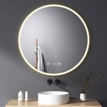 Meykoers Miroir de Salle de Bain rond 80 cm LED Miroir Lumineux salle de bain avec Interrupteur Tactile + Anti-buée + Horloge et Luminosité réglable