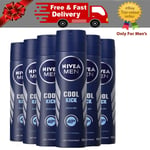 NIVEA MEN Cool Kick Anti-Perspirant Deodorant Spray For Mens 250ml -Pack 6