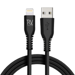Rvelon MFi Certified USB-A to Lightning Braided Cable 1m for iPhone, iPad and iPod Black